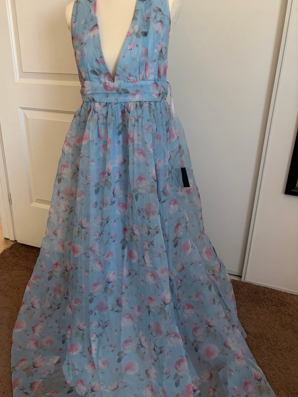 Lulu's Light Blue Floral Maxi Dress with Pink Accents - Picture 4 of 4